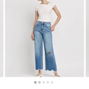 VERVET HIGH RISE DISTRESSED HEM CROP WIDE JEANS